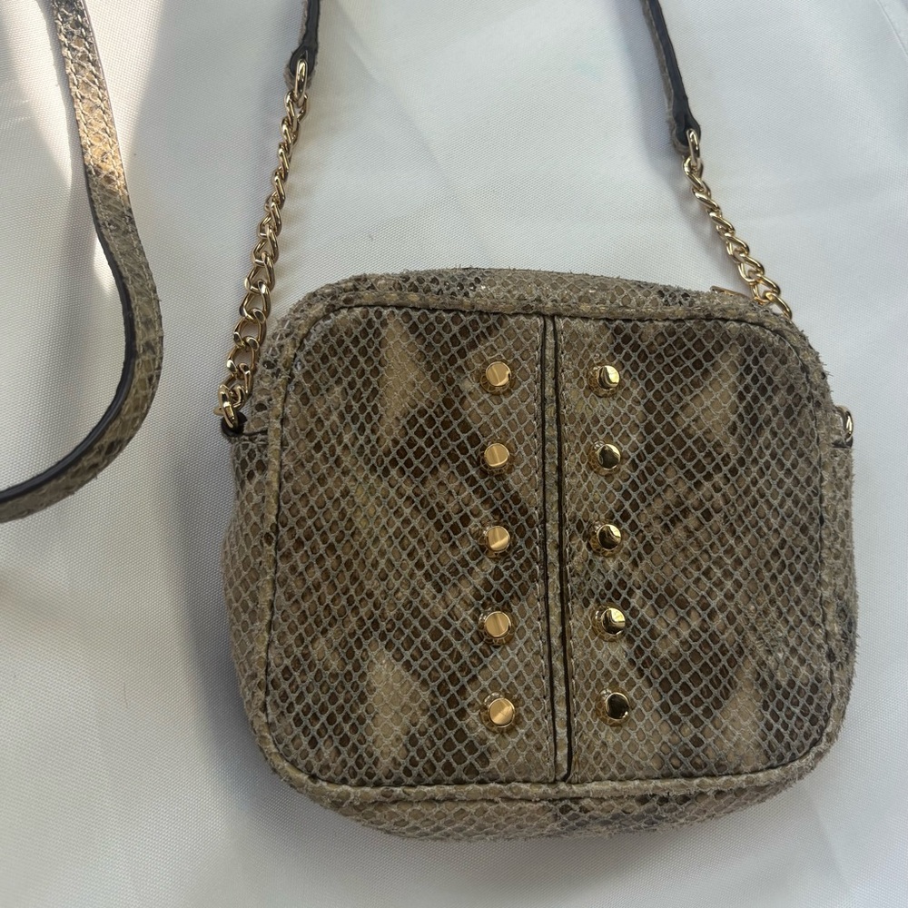 Michael Kors snakeskin Enbossed Leather Studded Chain Strap Mini Crossbody